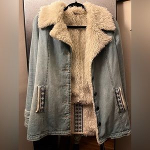 Free People Faux Sherpa lined Denim jacket